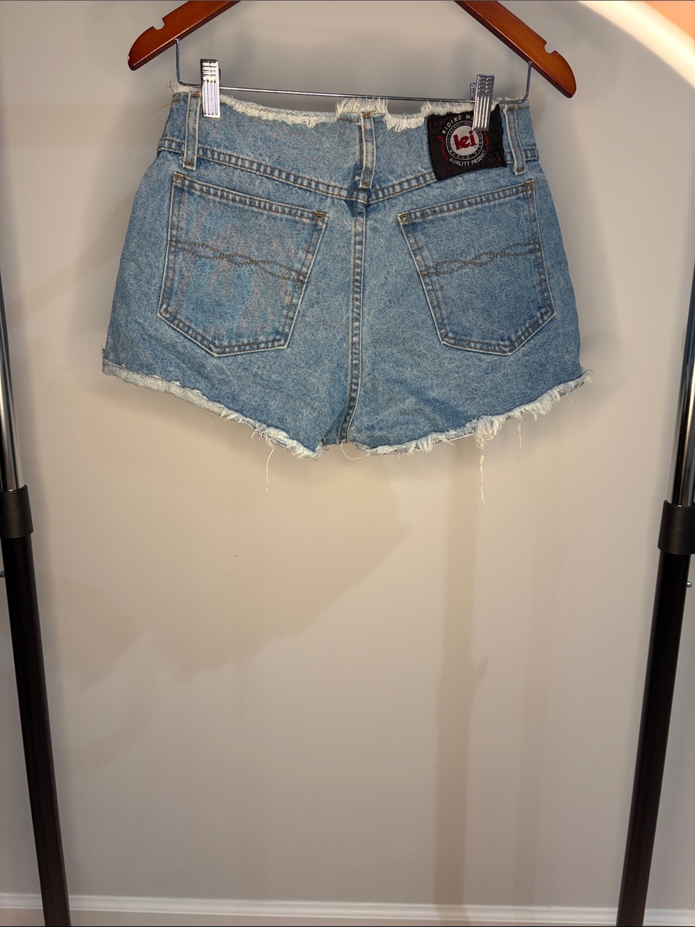 lei Light Blue Distressed Hem Denim Shorts